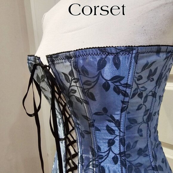 Victoria’s Secret Underbust Corset | Blue Black Floral Rayon Polyester | M - Picture 2 of 15